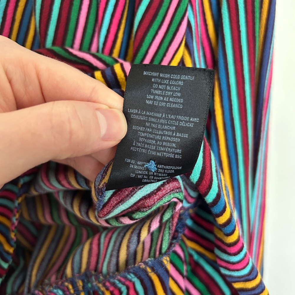 Maeve Anthropologie Striped Wrap Blouse Multicolor 0P Petite Smocked Tie Back - Picture 4 of 7